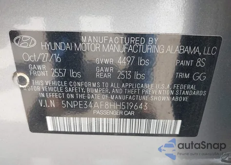 2017 Hyundai Sonata Sport из США, поврежденный, VIN 5NPE34AF8HH519643